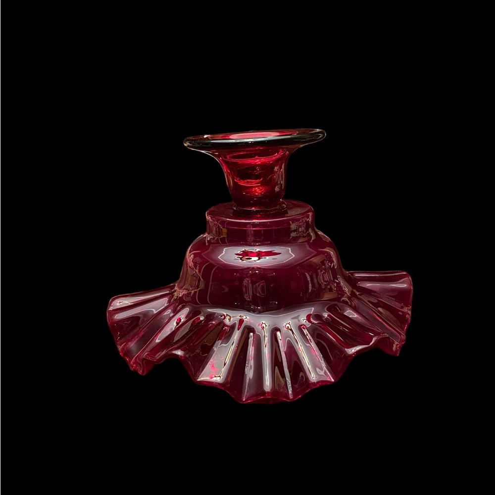 Vintage Fenton Ruby Red Thumbprint Glass Compote Ruffled Candy Dish - Picture 11 of 14
